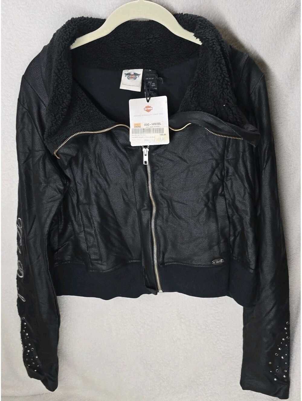 Harley Davidson LG Shawl Neck Embellished Leather Look Rayon Jacket 96042-14VW